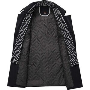 Men's Black Casual Wool Blend Trench Coat Scarf Collar Pea Coat wih Pockets